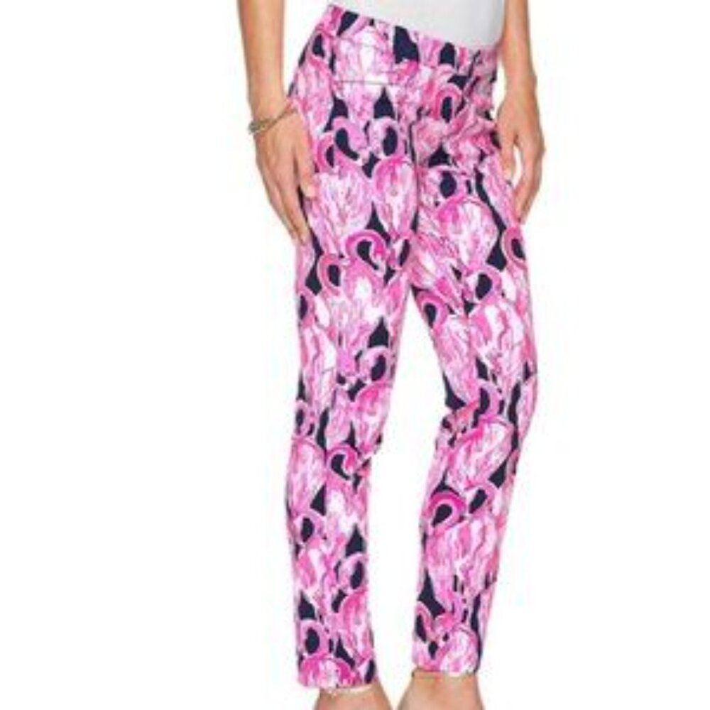 Lilly Pulitzer Kelly Skinny Ankle Pants Flamingo Via Amor Pink Navy SZ4